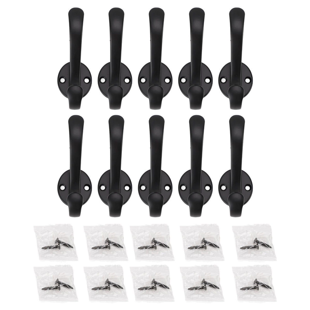 10 Set Coat Hooks Metal Water Proof Heavy Duty Wall Hook for Entryway Bedrooms Bathrooms Kitchens Black