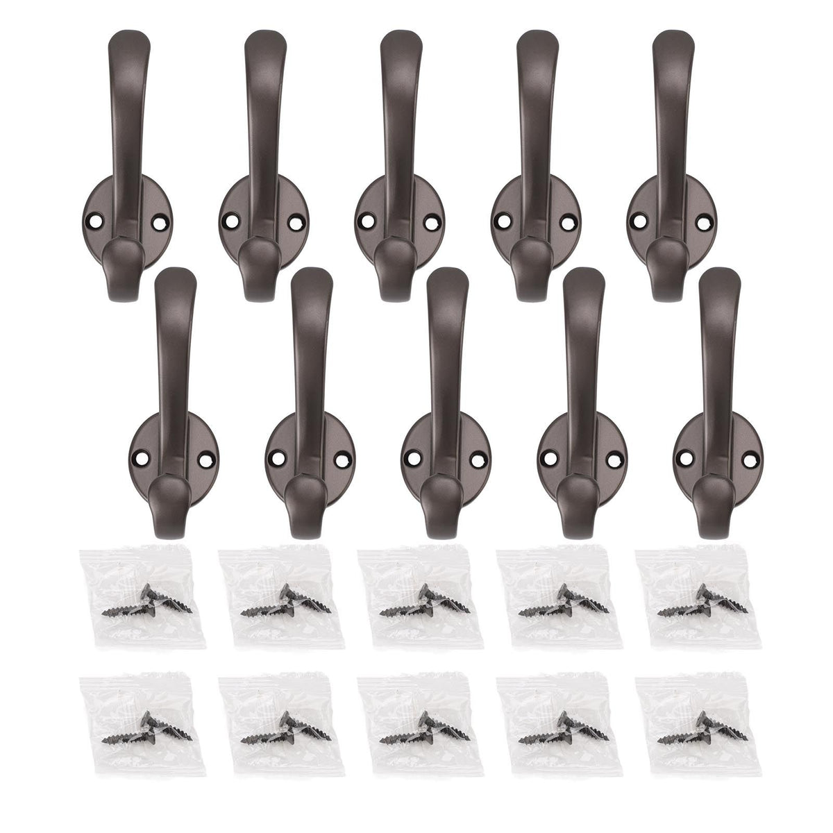 10 Set Coat Hooks Metal Water Proof Heavy Duty Wall Hook for Entryway Bedrooms Bathrooms Kitchens Grey