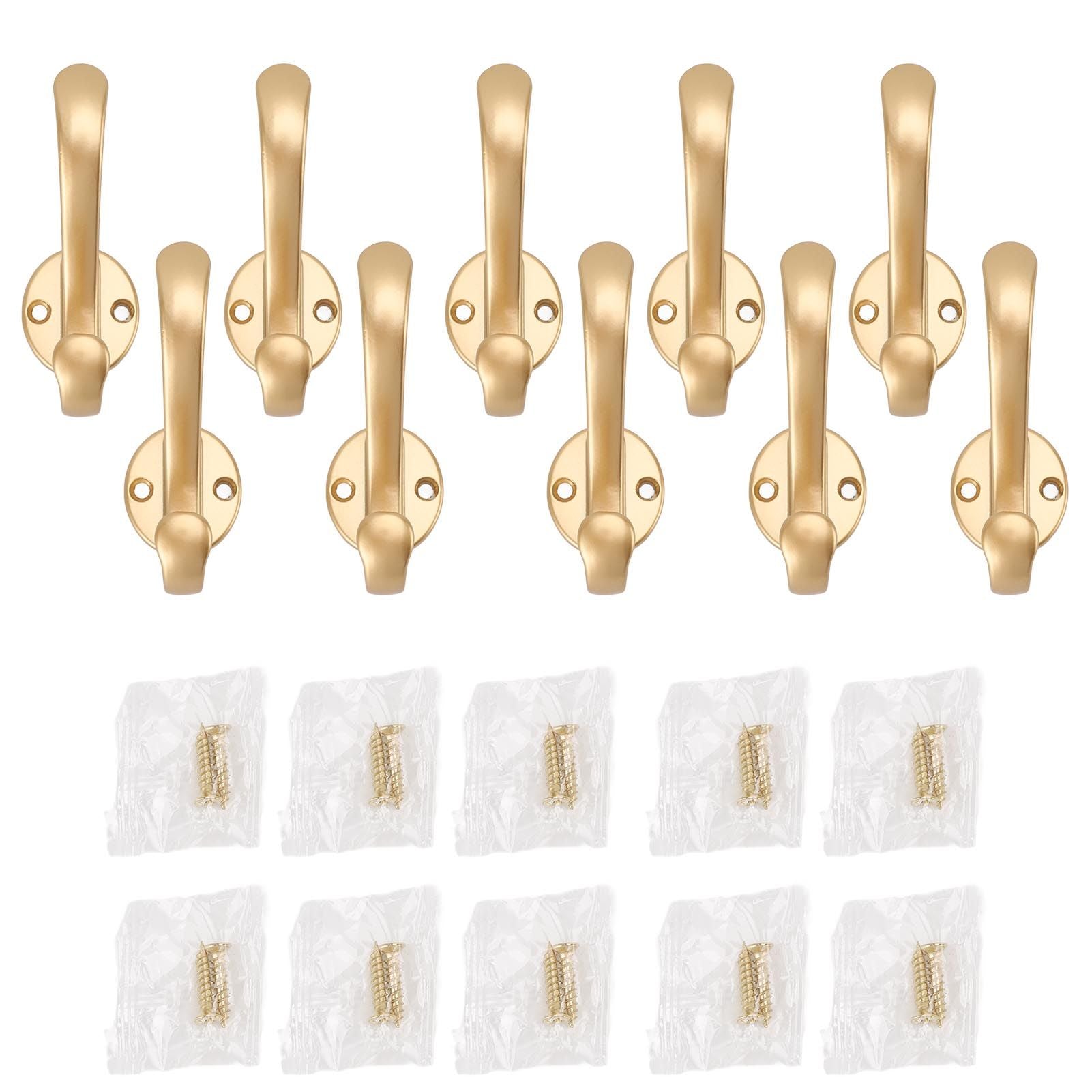 10 Set Coat Hooks Metal Water Proof Heavy Duty Wall Hook for Entryway Bedrooms Bathrooms Kitchens Gold