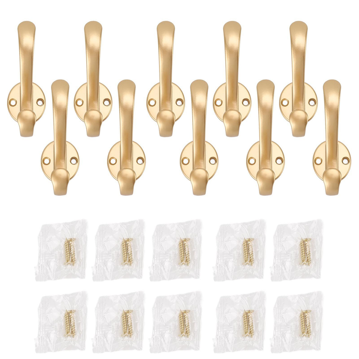 10 Set Coat Hooks Metal Water Proof Heavy Duty Wall Hook for Entryway Bedrooms Bathrooms Kitchens Gold