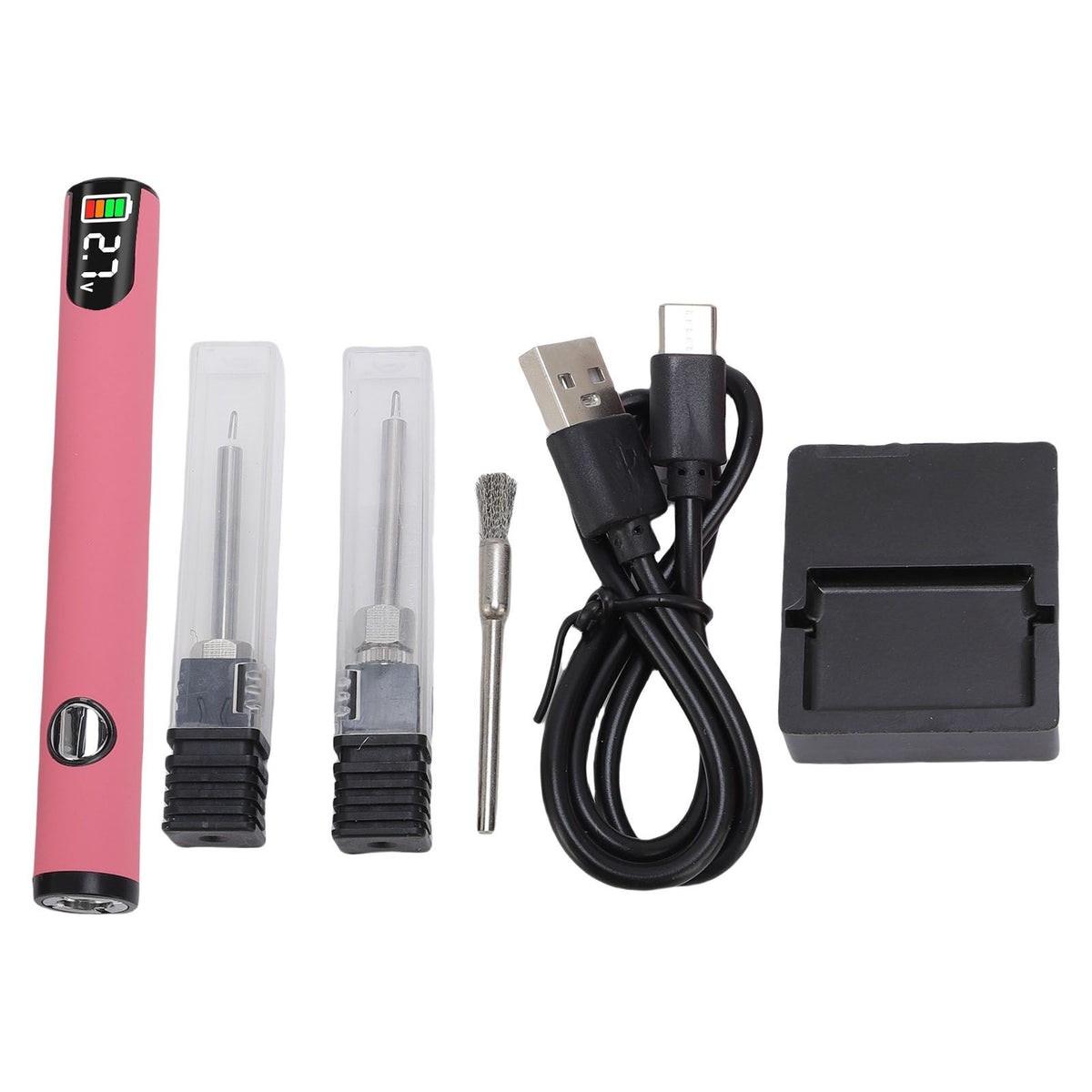 Thread Burning Pen Kit Rechargeable for Jewelry Making Beading Leather Craft Sewing Weaving Stringing Portable Digital Display Pink
