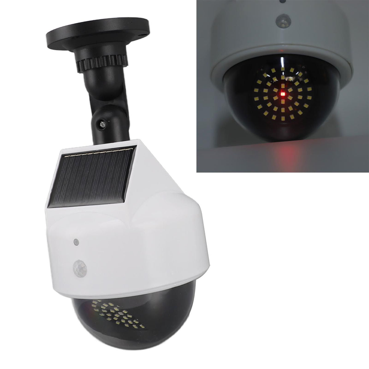 Solar Dummy Fake Camera Security Outdoor Solar Powered Simulated Surveillance Cameras with Flashing Red LED Light for Indoor Outdoor