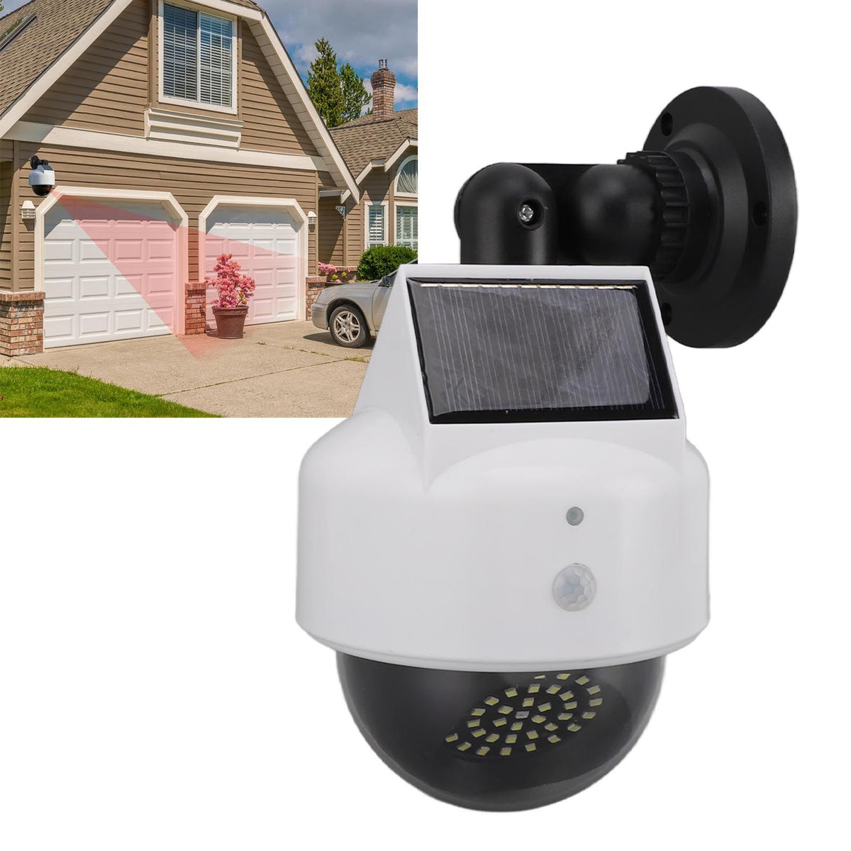 Solar Dummy Fake Camera Security Outdoor Solar Powered Simulated Surveillance Cameras with Flashing Red LED Light for Indoor Outdoor