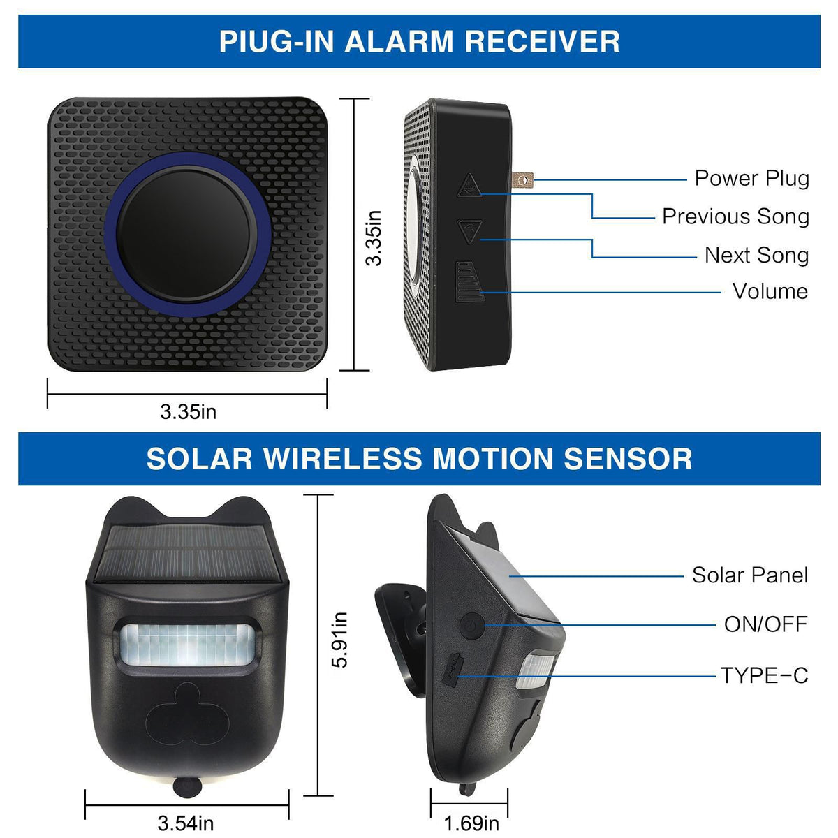 Solar Driveway Alarm 984ft Long Range Wireless Driveway Alarm IP60 Weather Resistant Infrared Motion Sensor Detector DIY Security Alert System Monitor and Protect Outdoor Property 1 Sensor and 2 Receiver