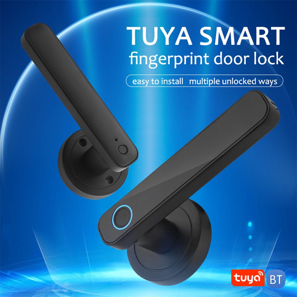 Smart Fingerprint Door Lock Keyless Entry Biometric Door Lock with Handle Set Support Key Unlock Intelligent Tuya App Control BT Connecting for Home Apartment Hotel Office