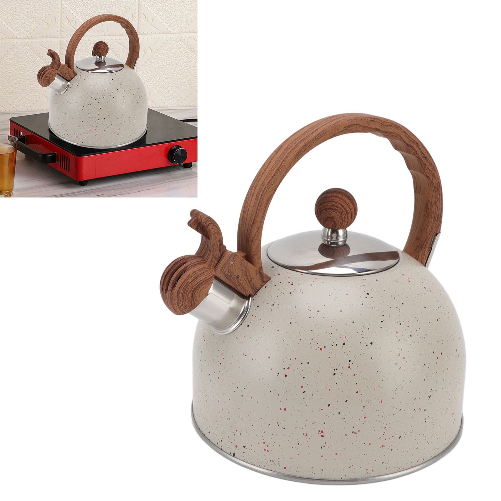 Whistling Kettle 2.5L Capacity Stainless Steel Stovetop Teapot for Water Boiling Beige