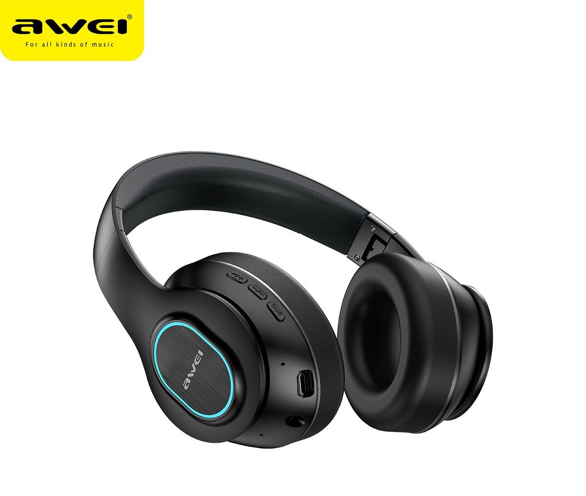 AWEI A100BL Foldable Bluetooth Over‑Ear Headphones, HiFi Stereo，black