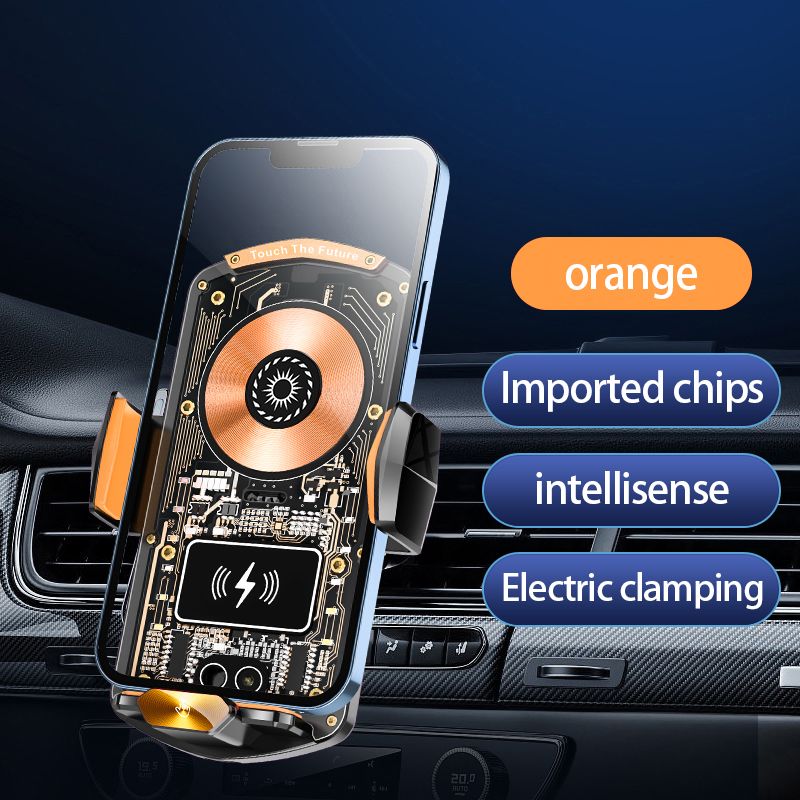A6 Magnetic Wireless Car Charger Mount, 66W Fast Charging, 360° Ball, Orange