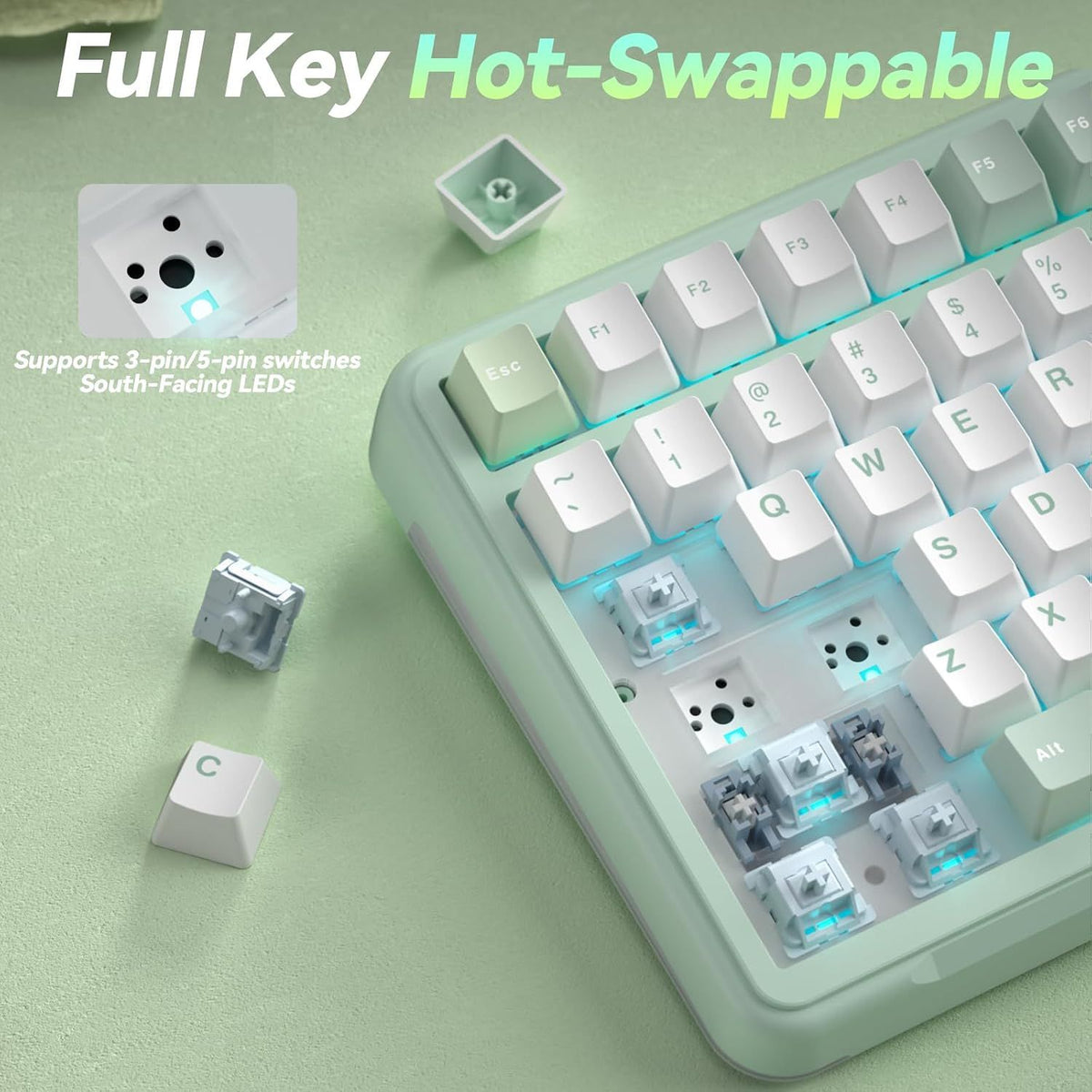 Solakaka A99PRO 3‑Mode RGB Mechanical Keyboard, White‑Green