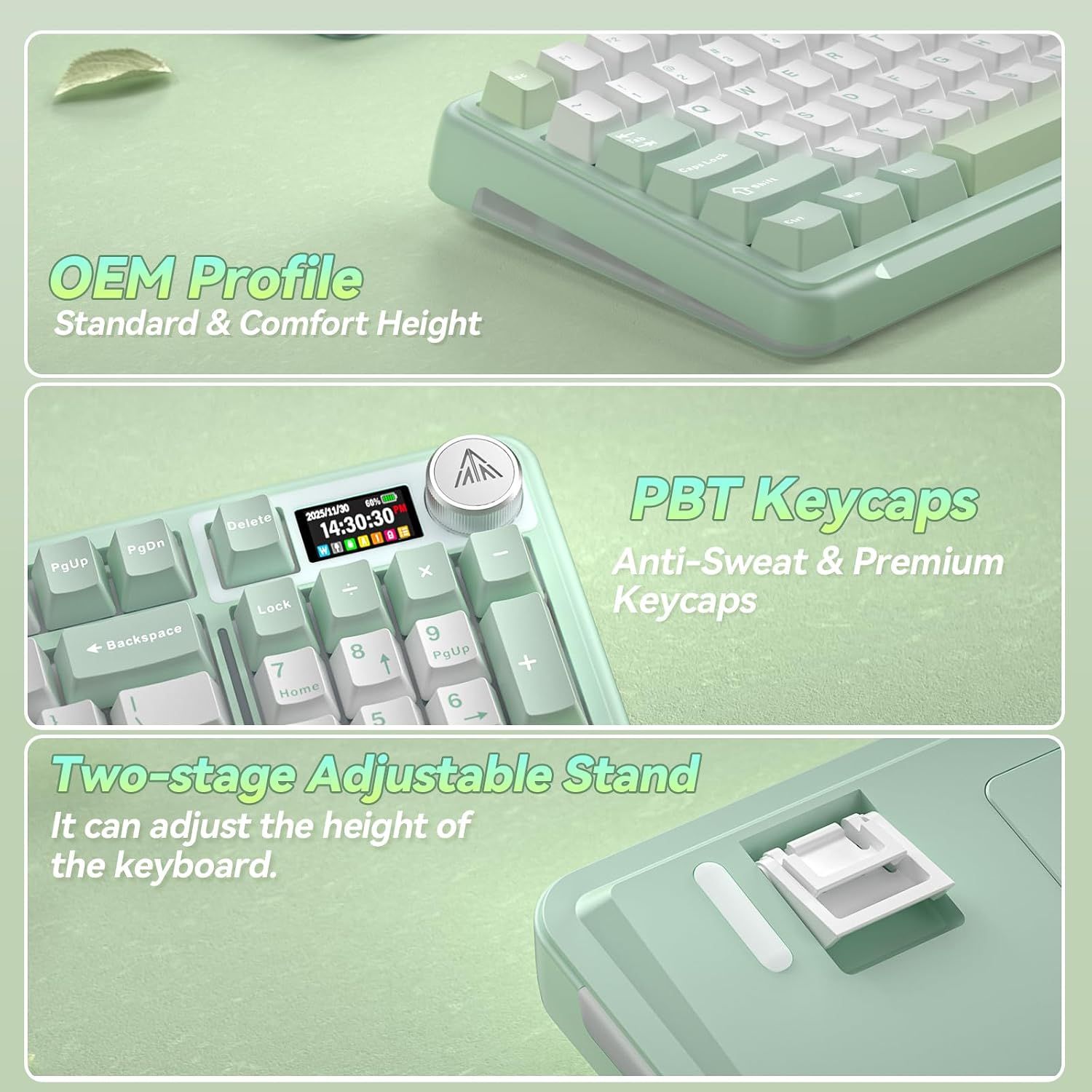 Solakaka A99PRO 3‑Mode RGB Mechanical Keyboard, White‑Green