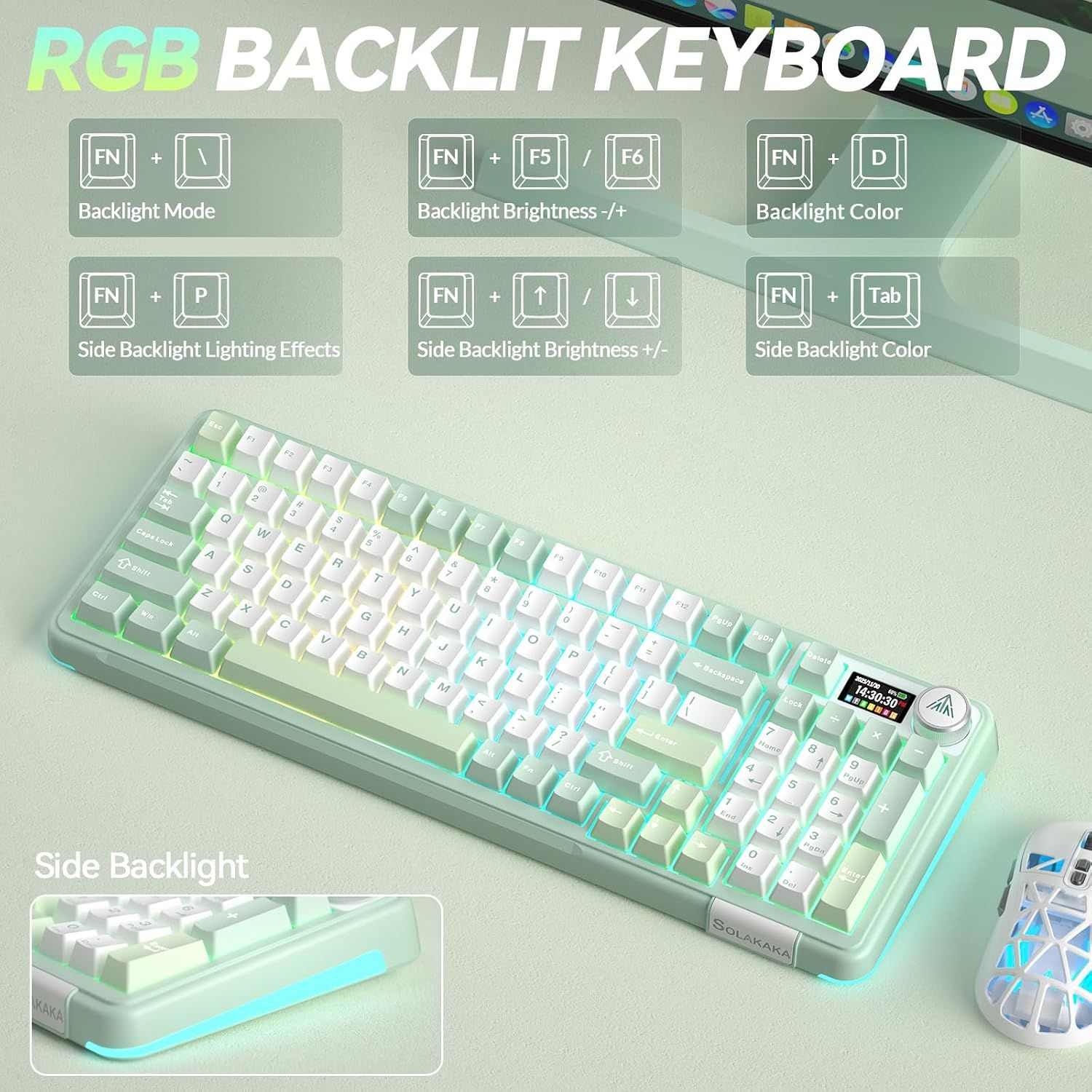 Solakaka A99PRO 3‑Mode RGB Mechanical Keyboard, White‑Green
