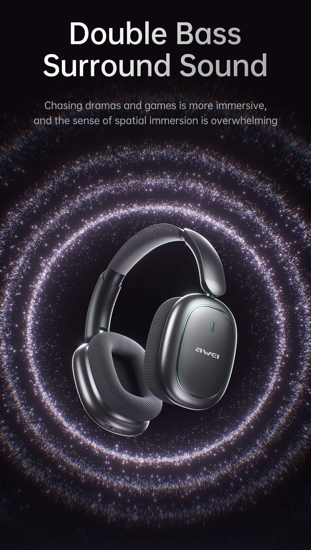 AWEI AT16 Foldable Over‑Ear Wireless Headphones，belge