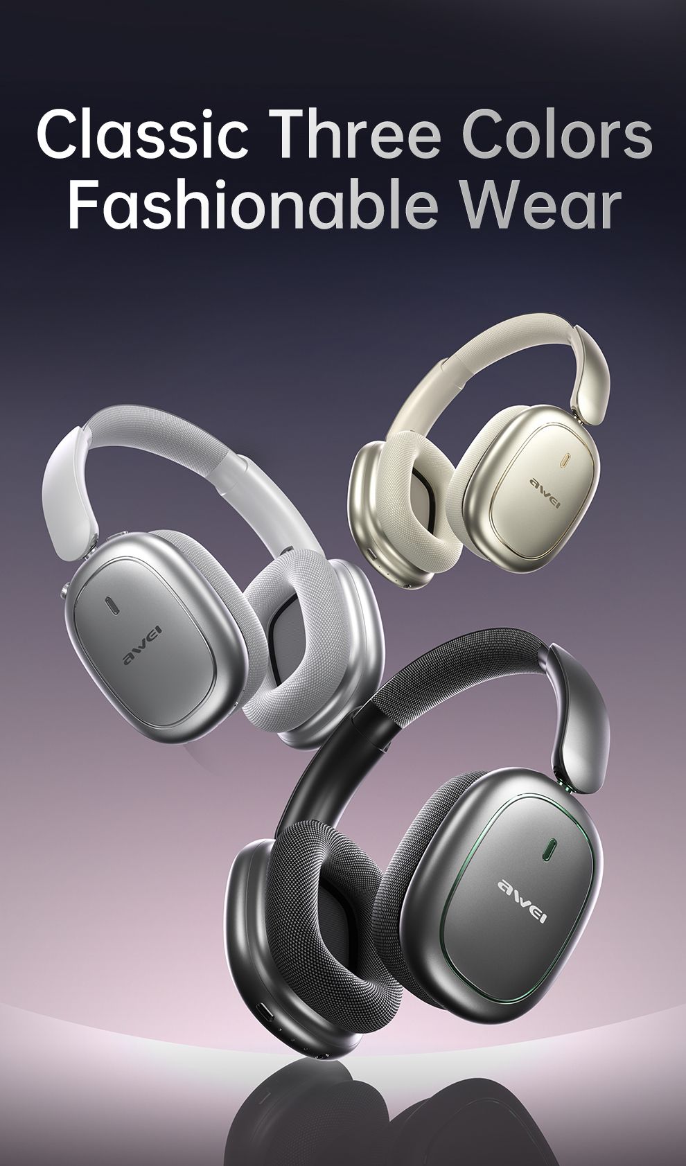 AWEI AT16 Foldable Over‑Ear Wireless Headphones，belge