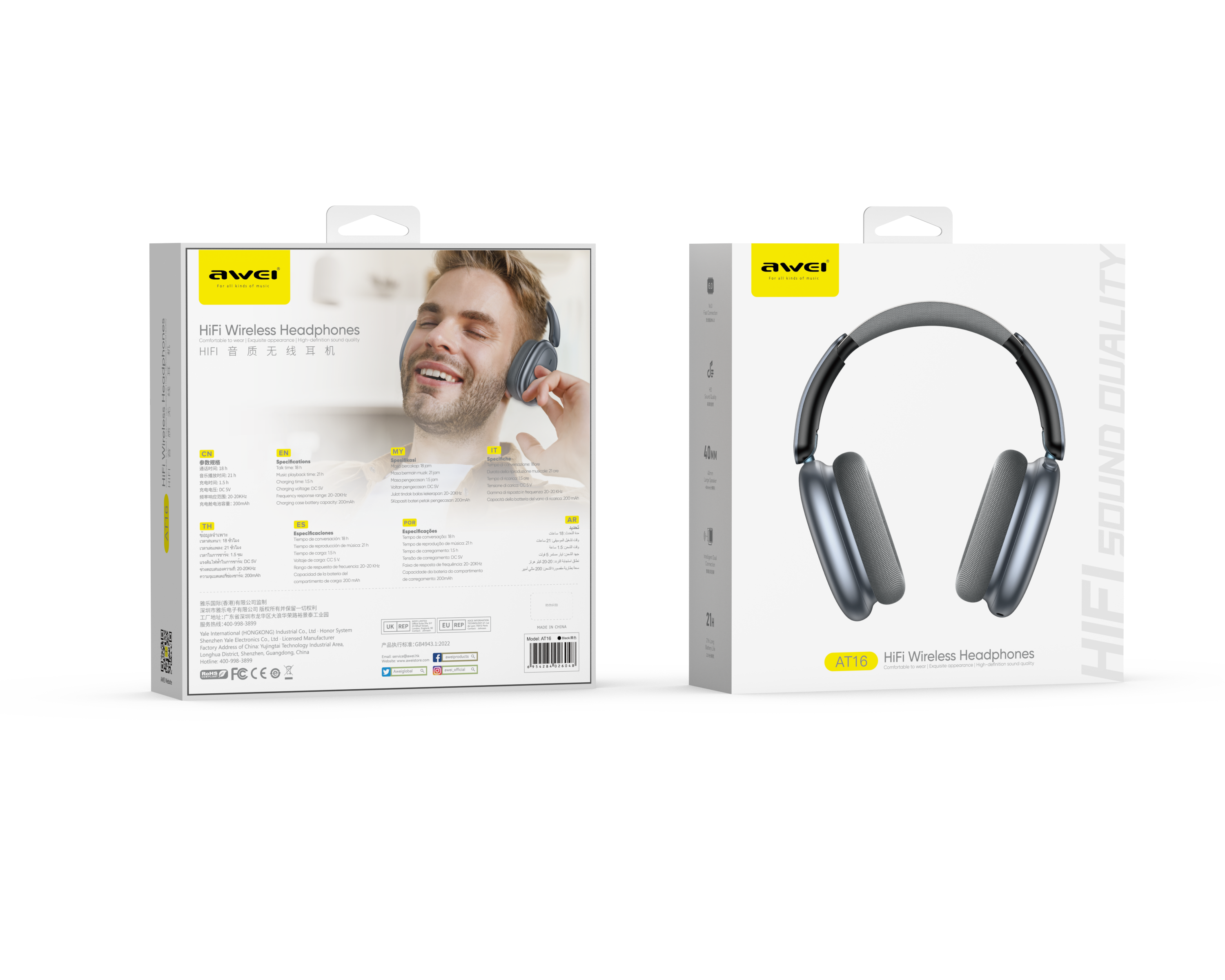 AWEI AT16 Foldable Over‑Ear Wireless Headphones，black