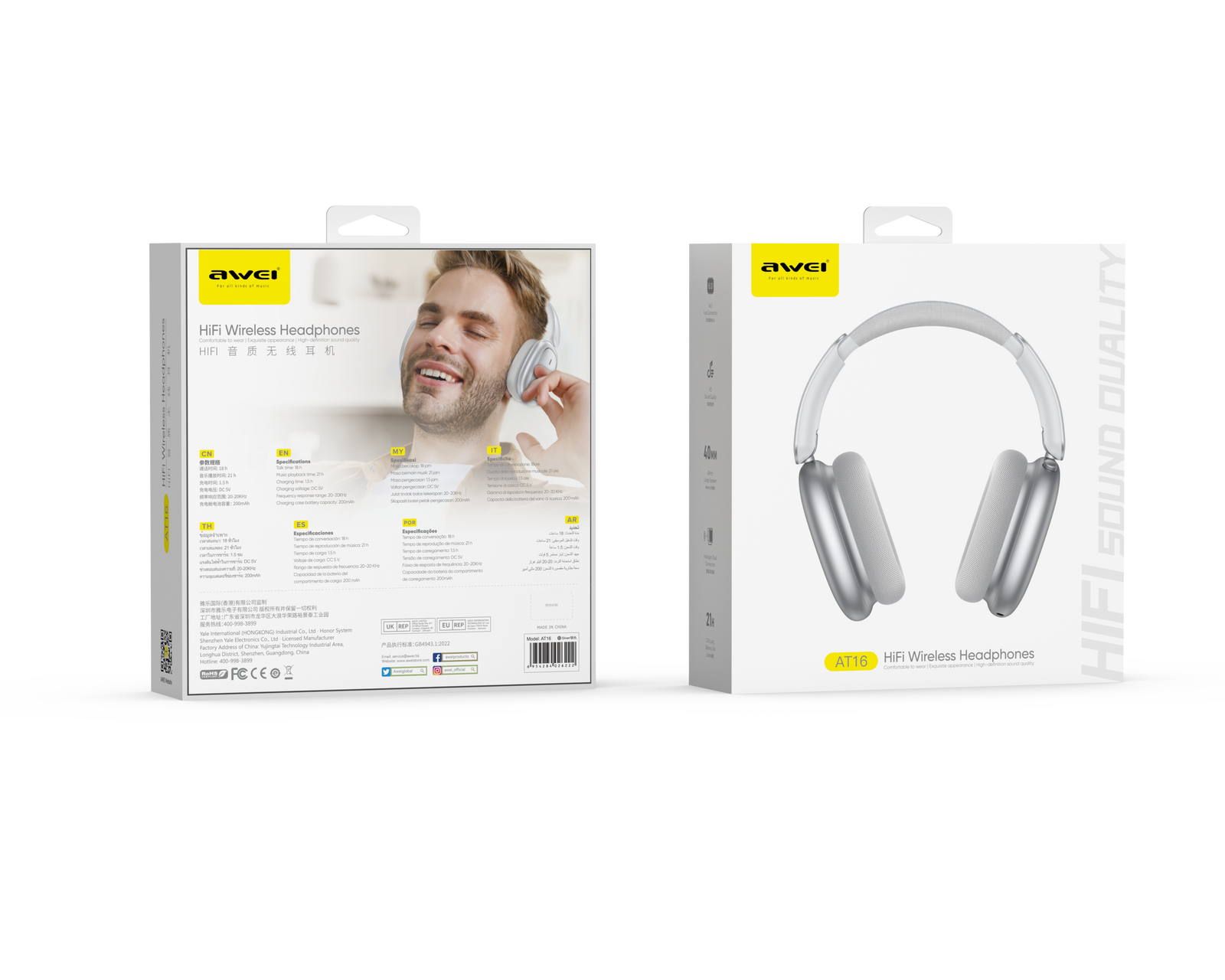 AWEI AT16 Foldable Over‑Ear Wireless Headphones，white