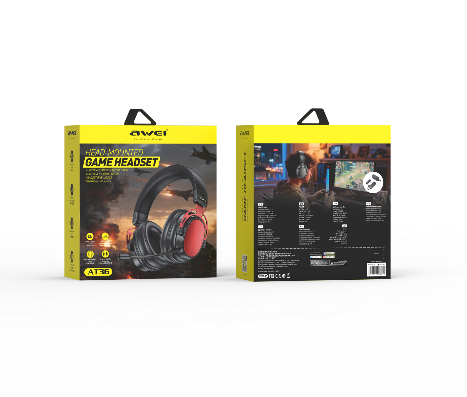 AWEI AT36 Tri‑Mode Wireless Gaming Headset, Low‑Latency 2.4G Bluetooth，red