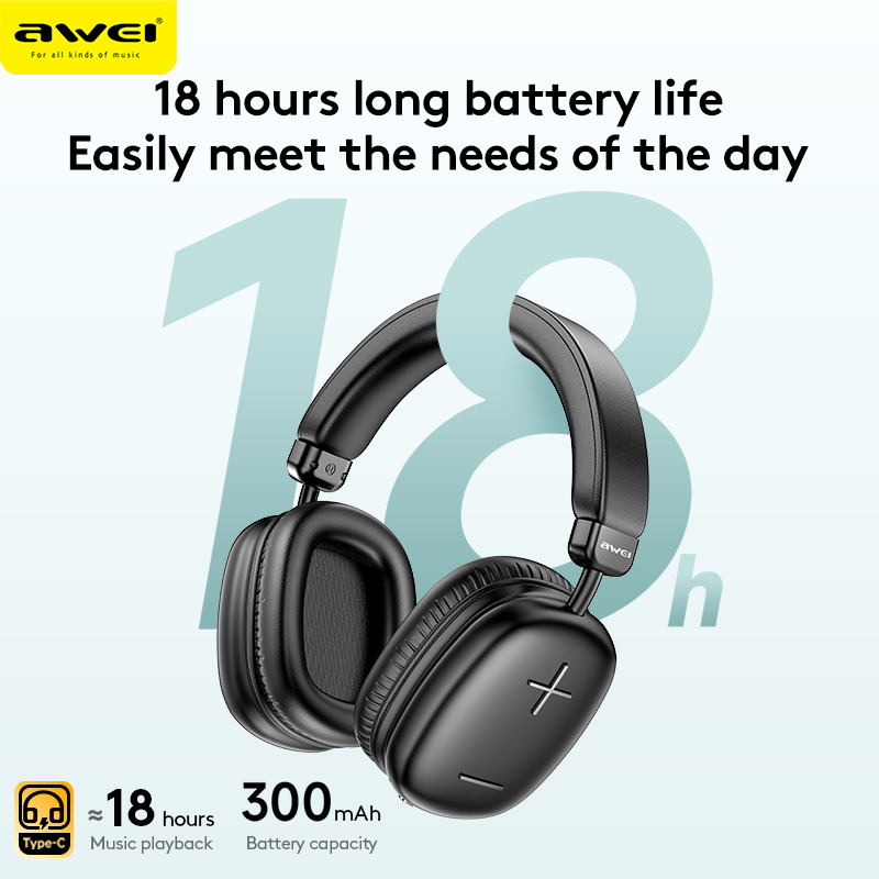 AWEI AT6 Wireless Bluetooth Over‑Ear Headphones, 40mm Driver Stereo Headset, beige