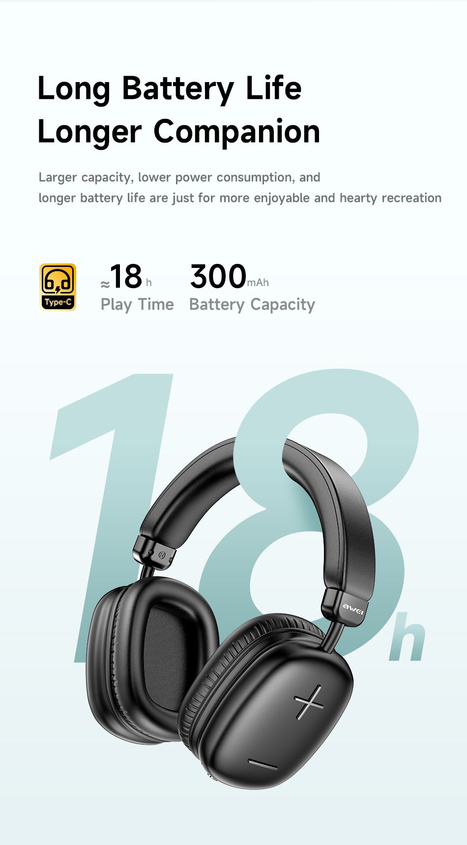 AWEI AT6 Wireless Bluetooth Over‑Ear Headphones, 40mm Driver Stereo Headset, beige