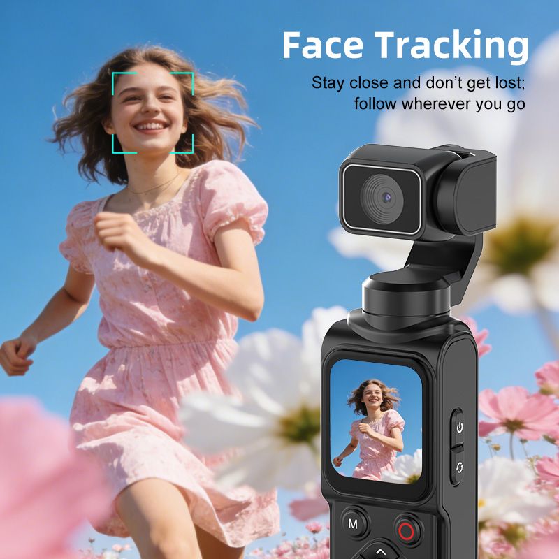AT-M105 Pocket Gimbal Vlog Camera, 4K HD Handheld Video Camera，pink，16GB