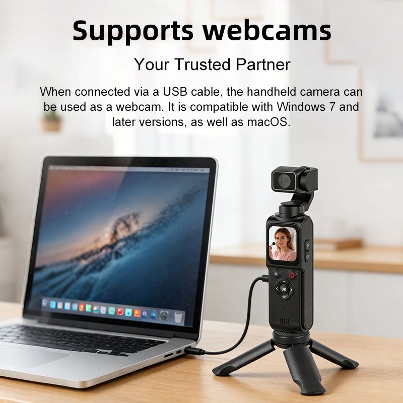 AT-M105 Pocket Gimbal Vlog Camera, 4K HD Handheld Video Camera，pink，64GB