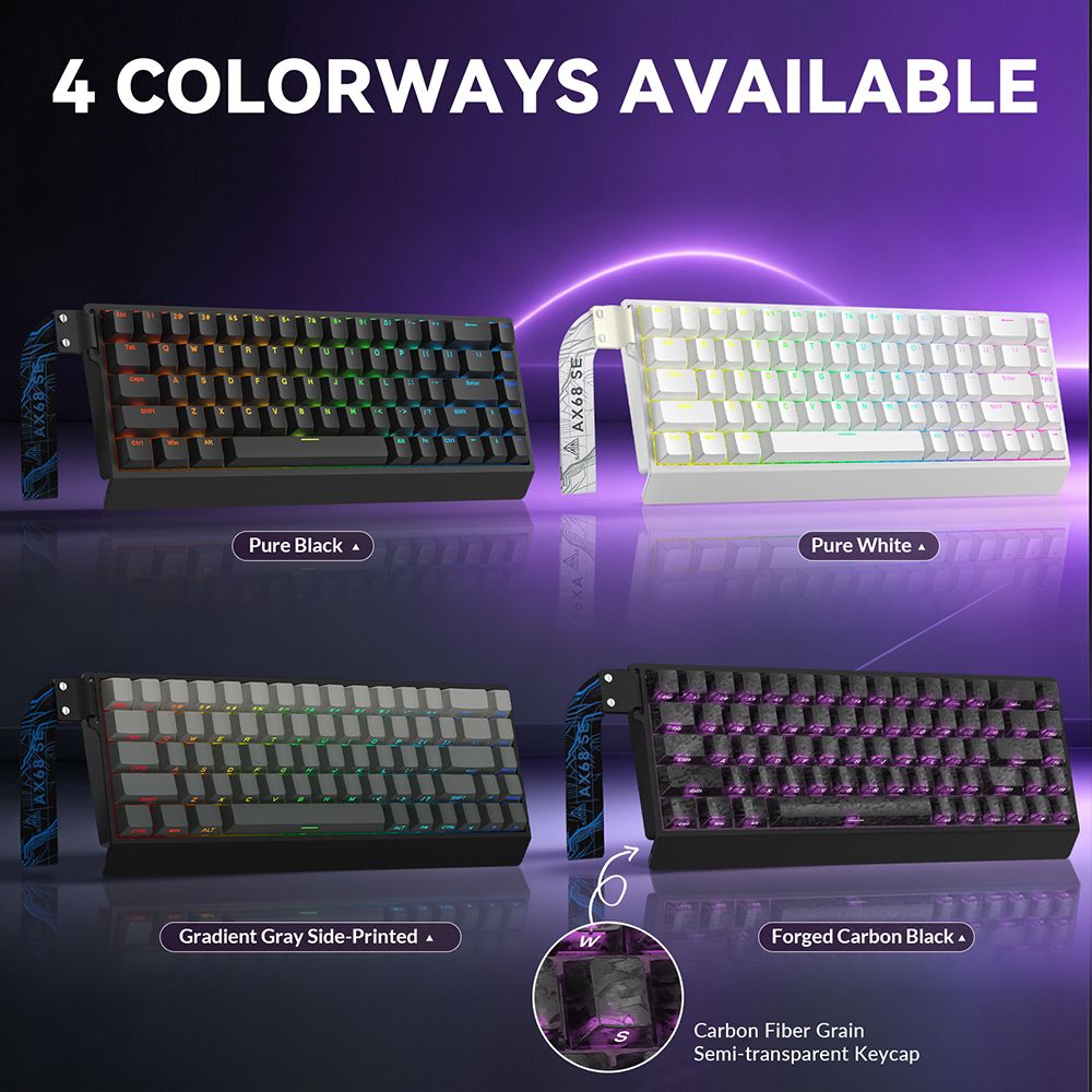 SOLA AX68 Mechanical Keyboard, Gasket Mount Hot Swappable RGB Tri-Mode Wireless Keyboard，black