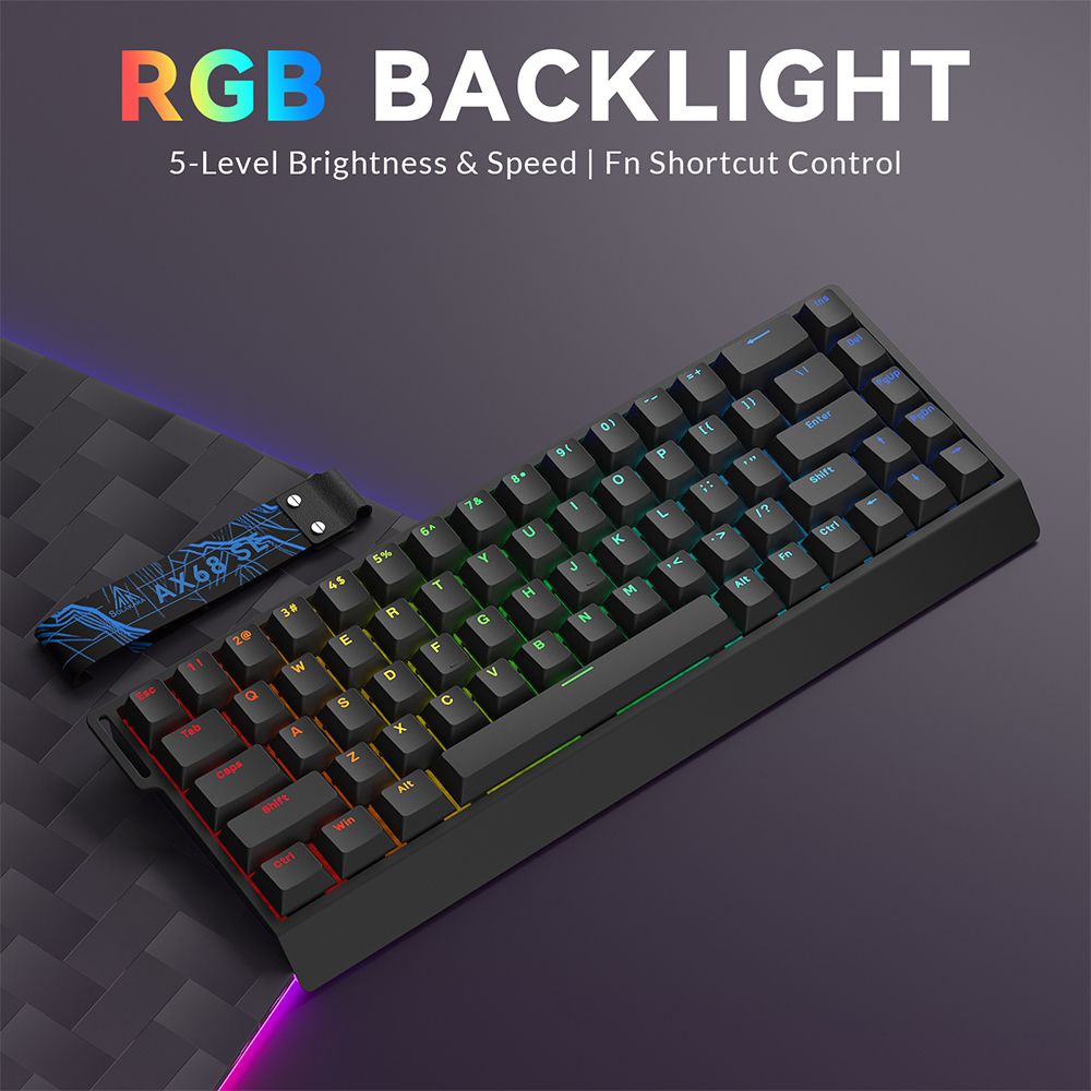 SOLA AX68 Mechanical Keyboard, Gasket Mount Hot Swappable RGB Tri-Mode Wireless Keyboard，Forged-Carbon-Black，Side-Printed