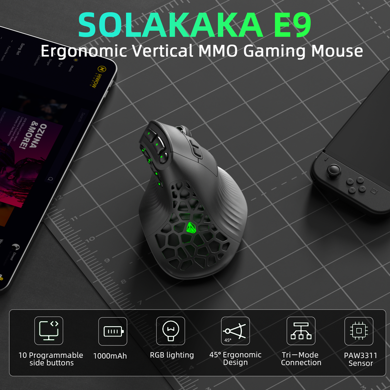 Solakaka E9 3 Mode Vertical Ergonomic Mouse, black
