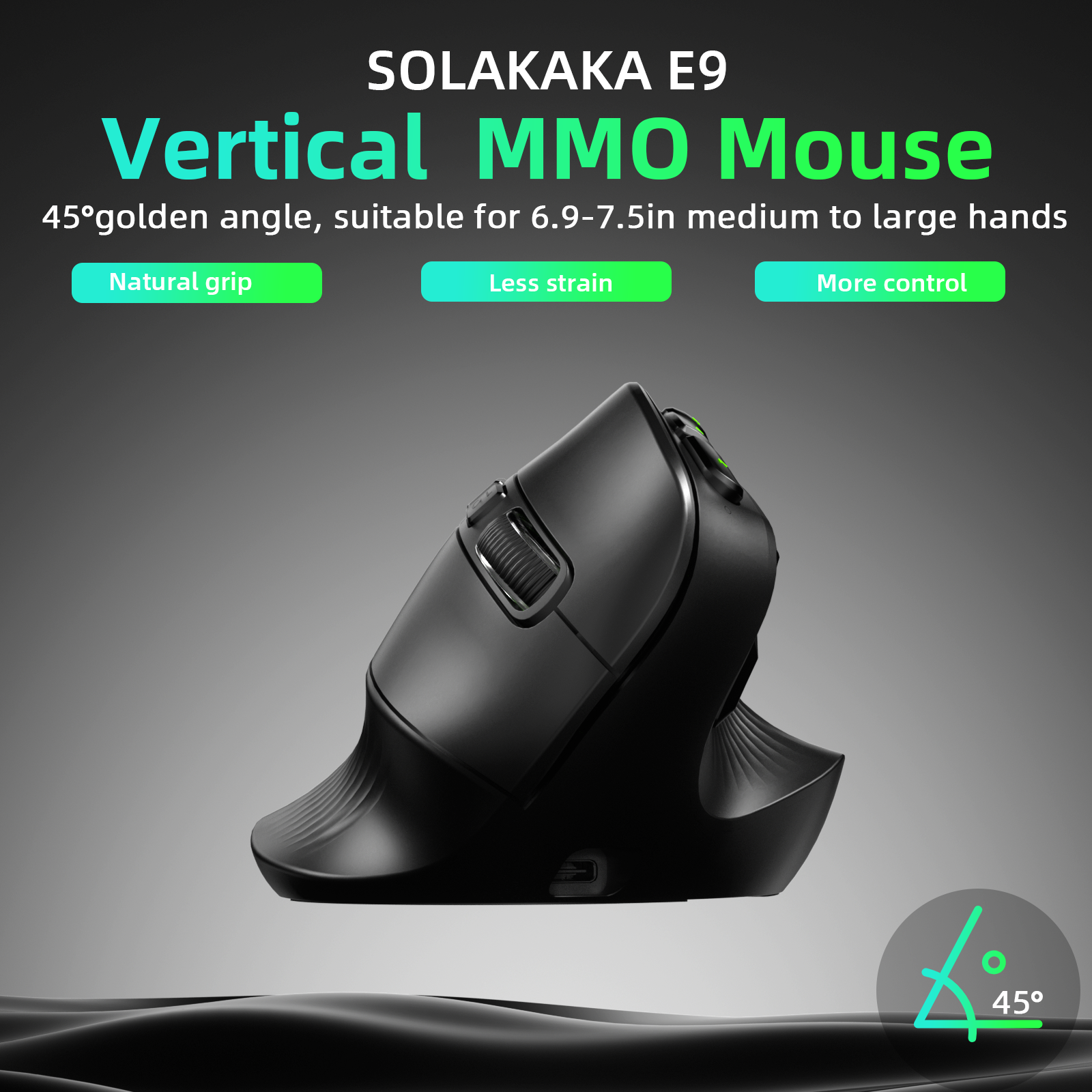 Solakaka E9 3 Mode Vertical Ergonomic Mouse, black