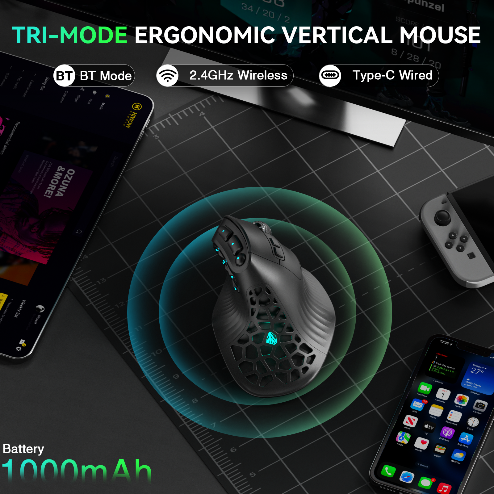 Solakaka E9 3 Mode Vertical Ergonomic Mouse, black