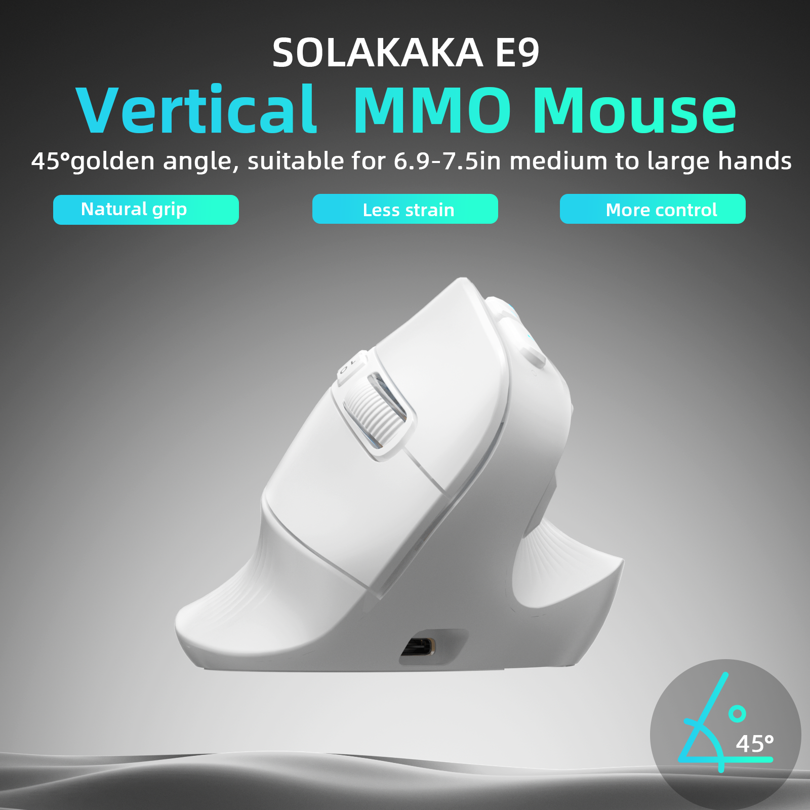 Solakaka E9 3 Mode Vertical Ergonomic Mouse, white