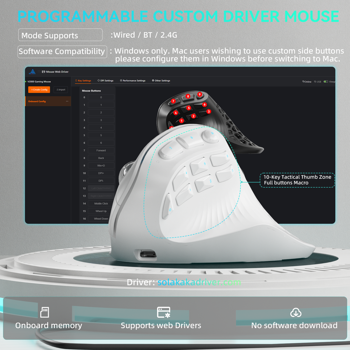 E9 3 Mode Vertical Ergonomic Mouse, white
