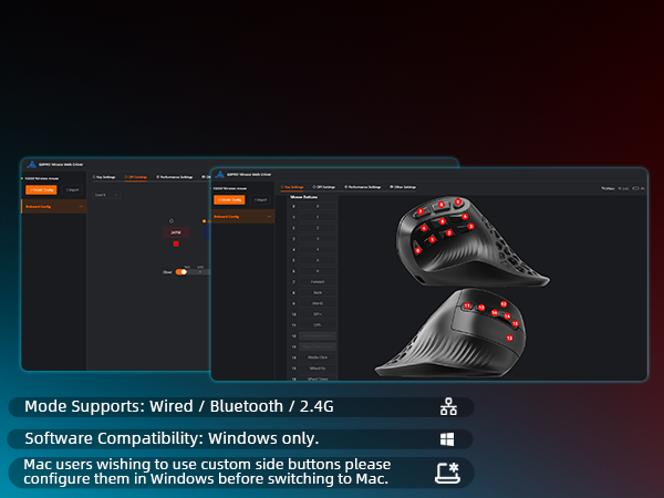 Solakaka E9PRO Tri‑Mode Vertical Ergonomic MMO Gaming Mouse, 10 Programmable Side Buttons, RGB Backlit Rechargeable Wireless Mouse,Black-Gray