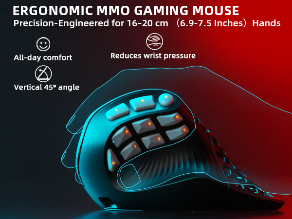 Solakaka E9PRO Tri‑Mode Vertical Ergonomic MMO Gaming Mouse, 10 Programmable Side Buttons, RGB Backlit Rechargeable Wireless Mouse,Black-Gray