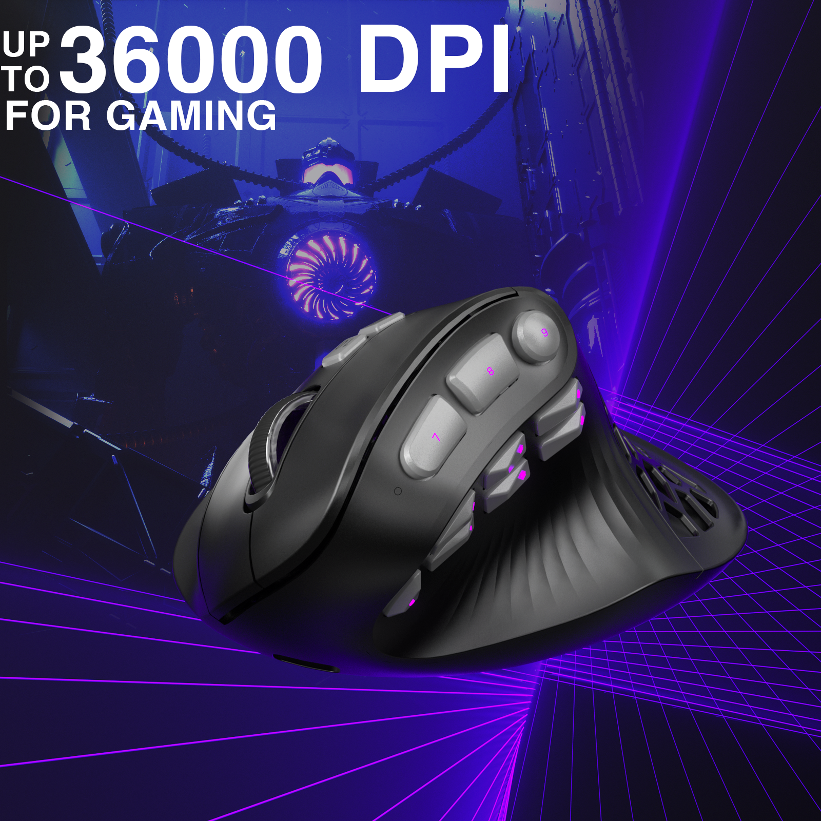 Solakaka E9PRO Tri‑Mode Vertical Ergonomic MMO Gaming Mouse, 10 Programmable Side Buttons, RGB Backlit Rechargeable Wireless Mouse,Black-Gray