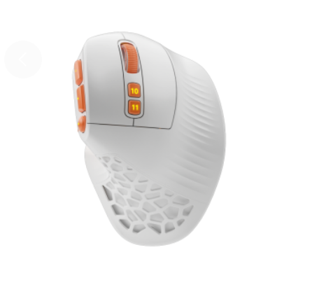 Solakaka E9PRO Tri‑Mode Vertical Ergonomic MMO Gaming Mouse, 10 Programmable Side Buttons, RGB Backlit Rechargeable Wireless Mouse,White-Orange