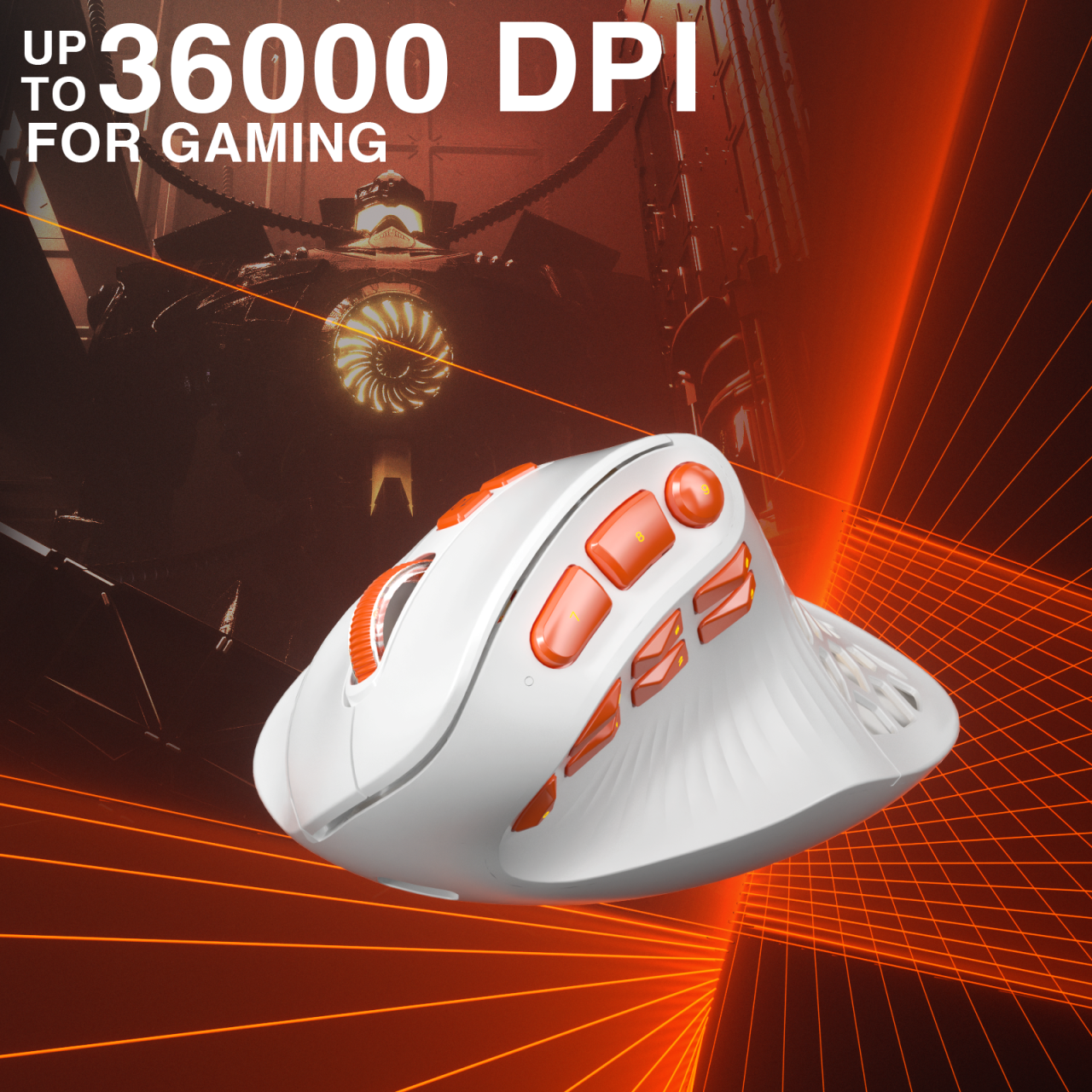 Solakaka E9PRO Tri‑Mode Vertical Ergonomic MMO Gaming Mouse, 10 Programmable Side Buttons, RGB Backlit Rechargeable Wireless Mouse,White-Orange