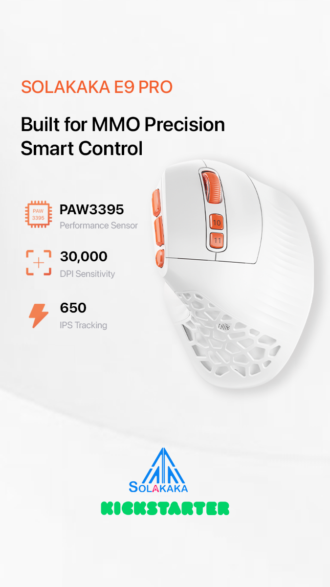 Solakaka E9PRO Tri‑Mode Vertical Ergonomic MMO Gaming Mouse, 10 Programmable Side Buttons, RGB Backlit Rechargeable Wireless Mouse,White-Orange