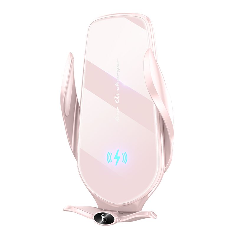 FJ22 Wireless Car Charger Mount, 66W Fast Charging, Infrared Clamp, Pink
