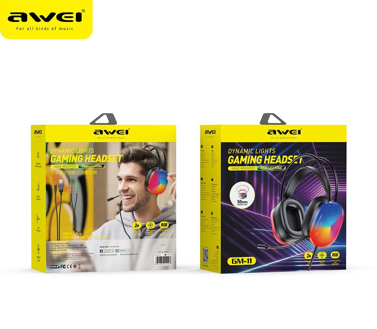 AWEI GM11 Wired Gaming Over‑Ear Headset, 50mm Driver 7.1 Surround Sound, USB & 3.5mm Jack,black