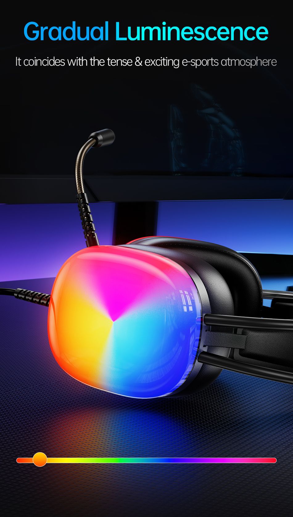 AWEI GM11 Wired Gaming Over‑Ear Headset, 50mm Driver 7.1 Surround Sound, USB & 3.5mm Jack,black