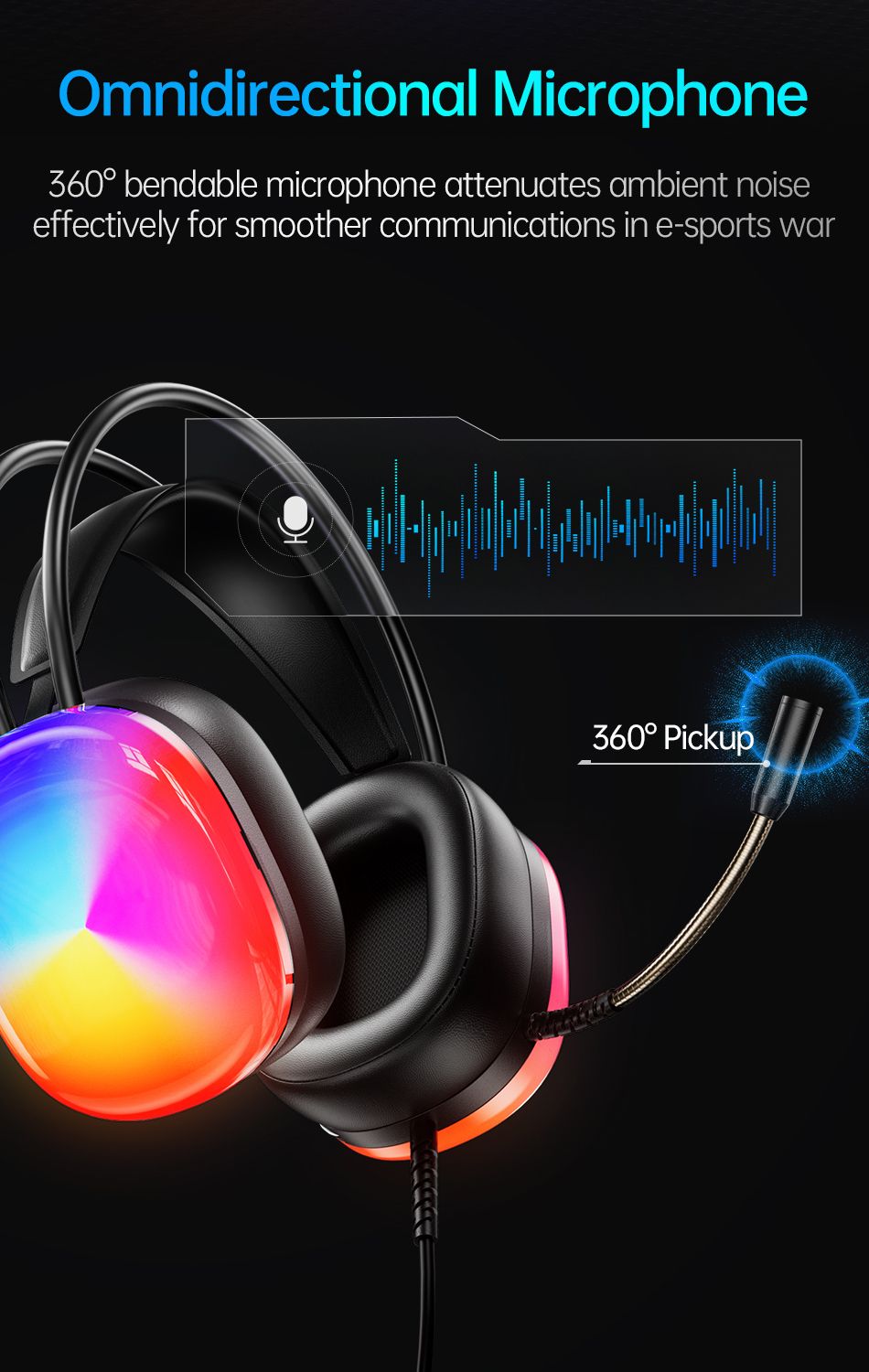 AWEI GM11 Wired Gaming Over‑Ear Headset, 50mm Driver 7.1 Surround Sound, USB & 3.5mm Jack,black