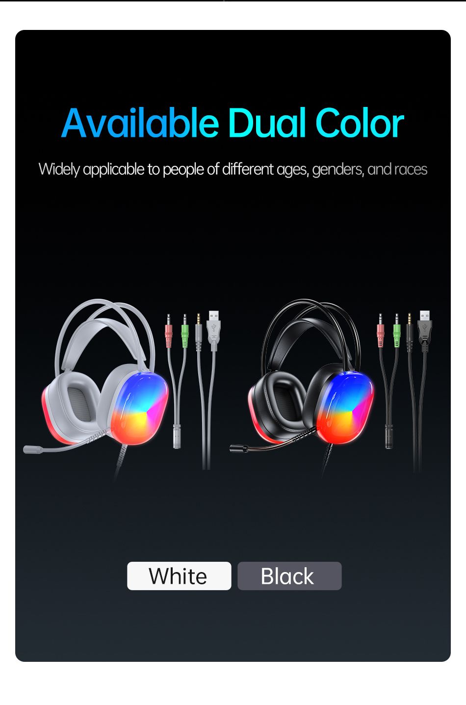 AWEI GM11 Wired Gaming Over‑Ear Headset, 50mm Driver 7.1 Surround Sound, USB & 3.5mm Jack,black