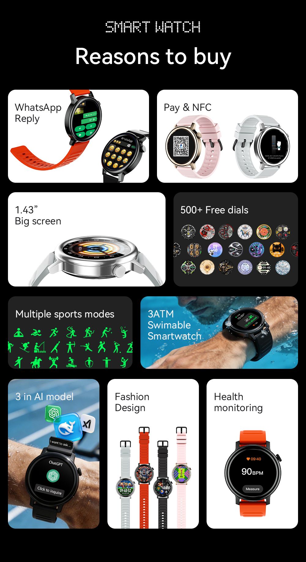 GTR15 Bluetooth Call Smart Watch 1.43 Inch Screen Waterproof Fitness Tracker，Silver