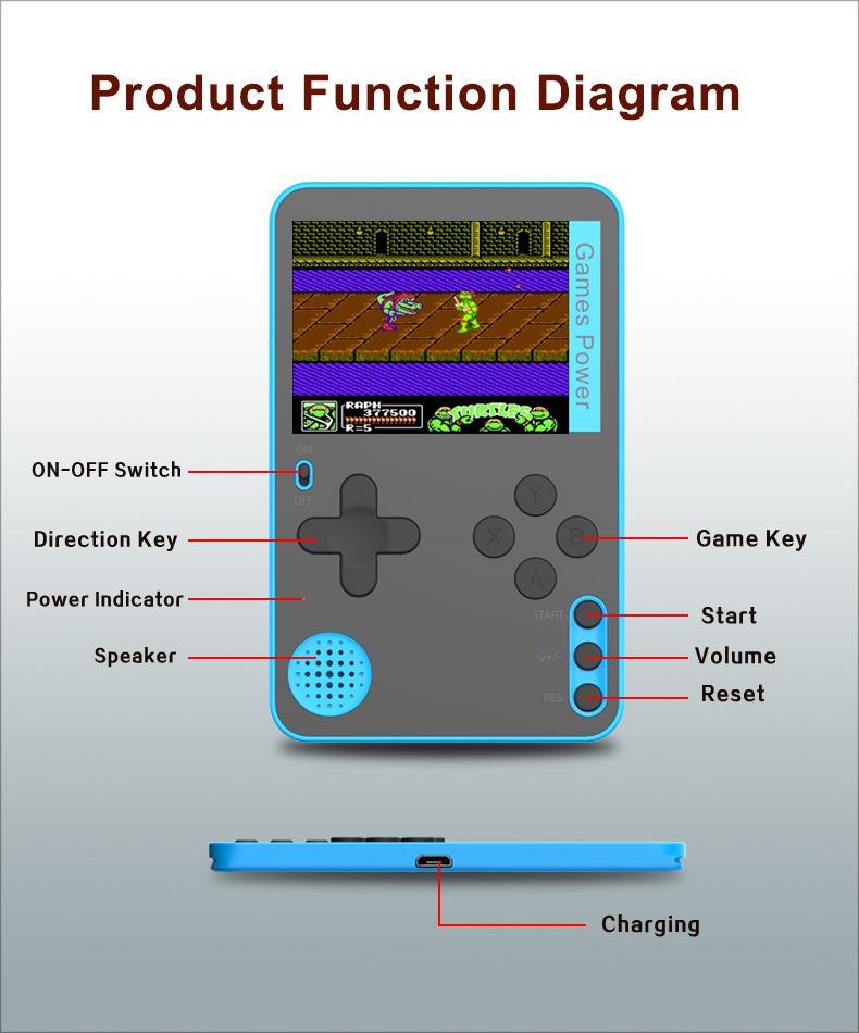 K10 Handheld Retro Game Console Built-in Classic Games，blue