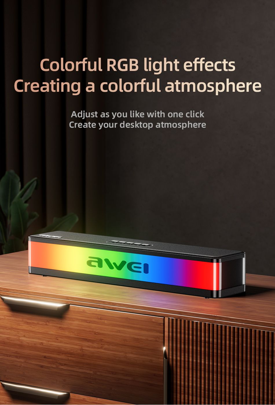 KA23 Wireless Bluetooth Soundbar, RGB Dynamic Lighting Stereo Speaker，black