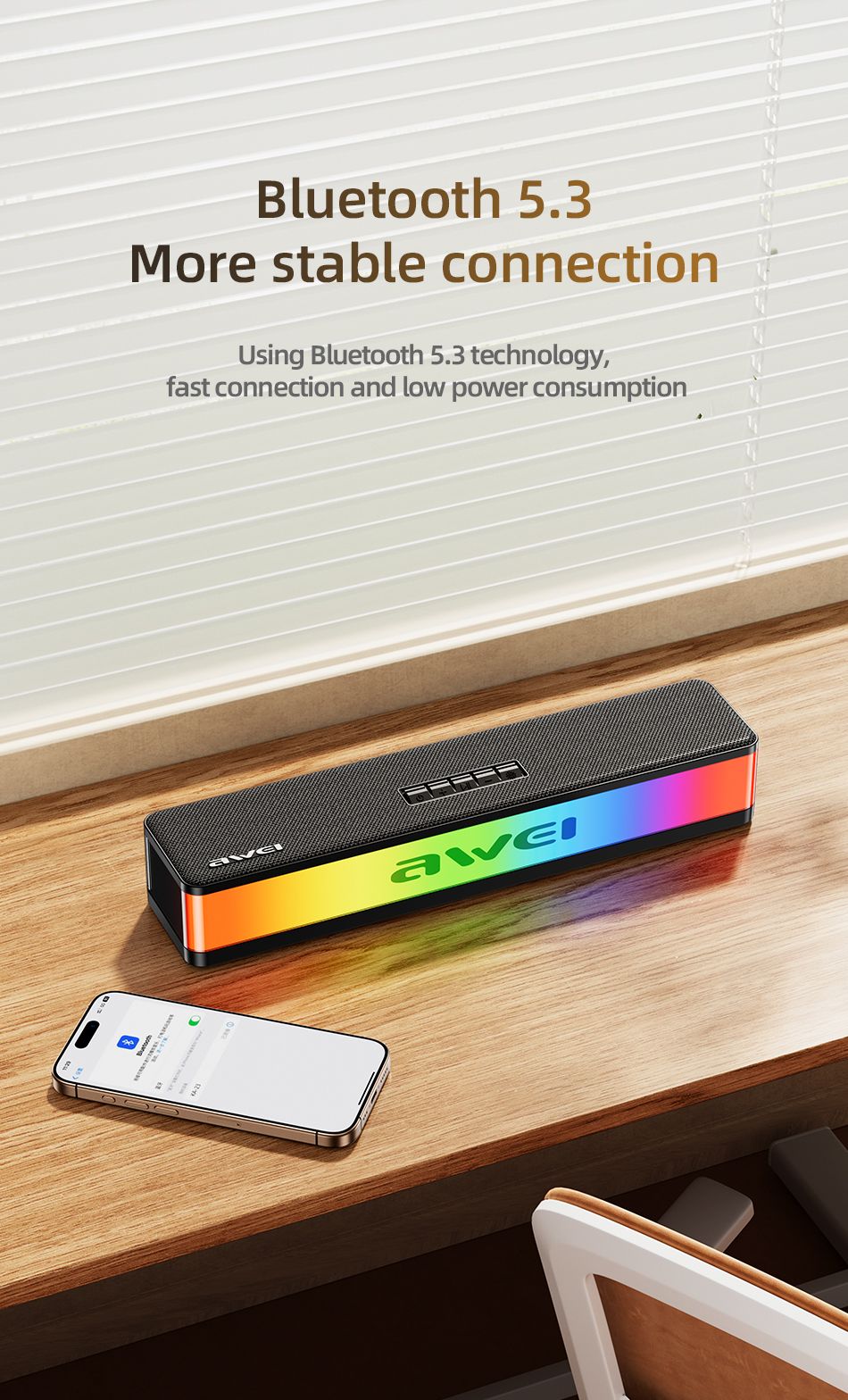 KA23 Wireless Bluetooth Soundbar, RGB Dynamic Lighting Stereo Speaker，black