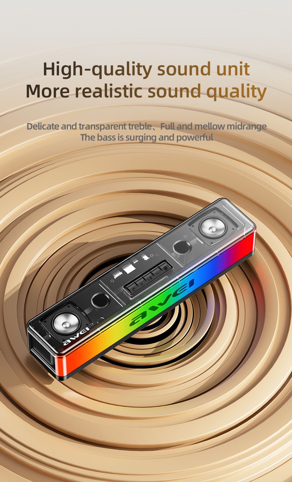 KA23 Wireless Bluetooth Soundbar, RGB Dynamic Lighting Stereo Speaker，black