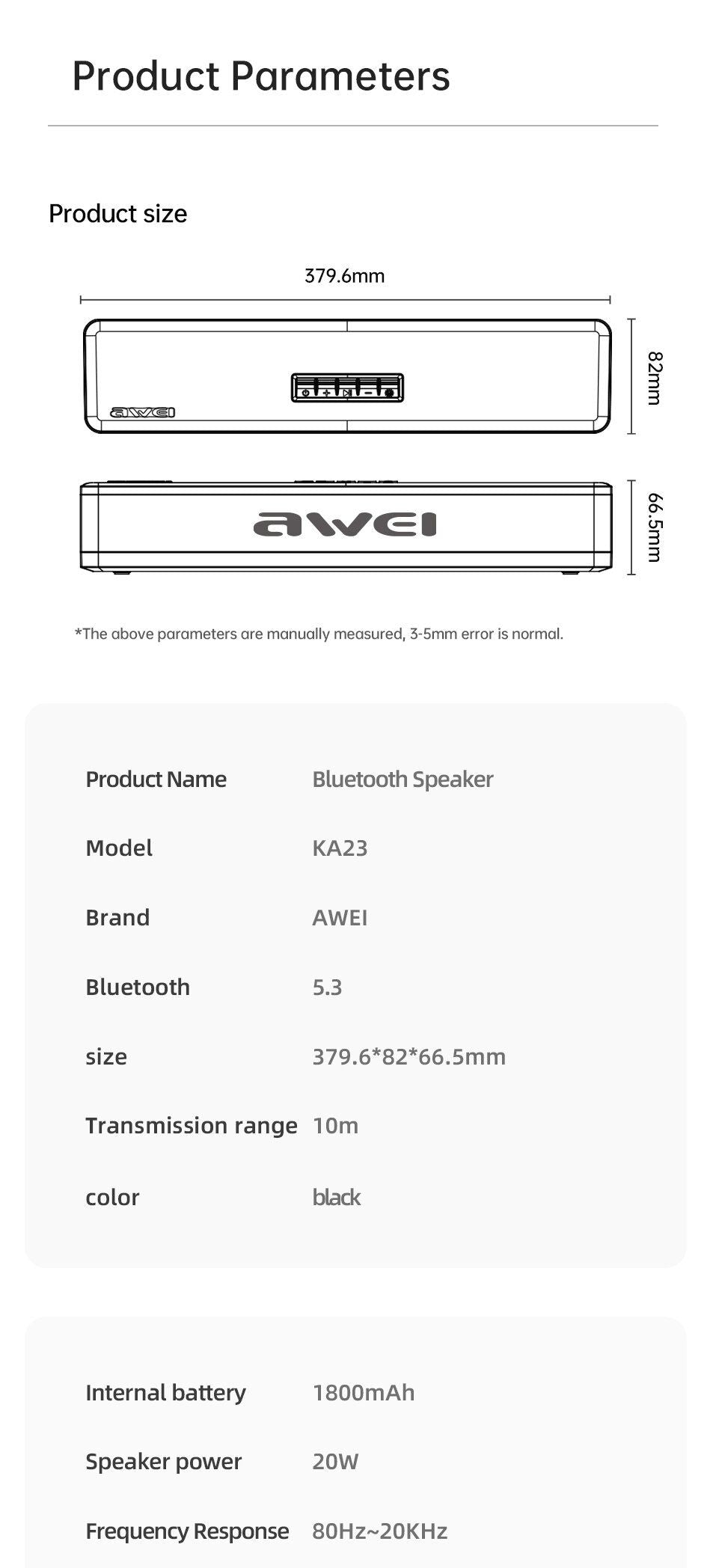KA23 Wireless Bluetooth Soundbar, RGB Dynamic Lighting Stereo Speaker，black