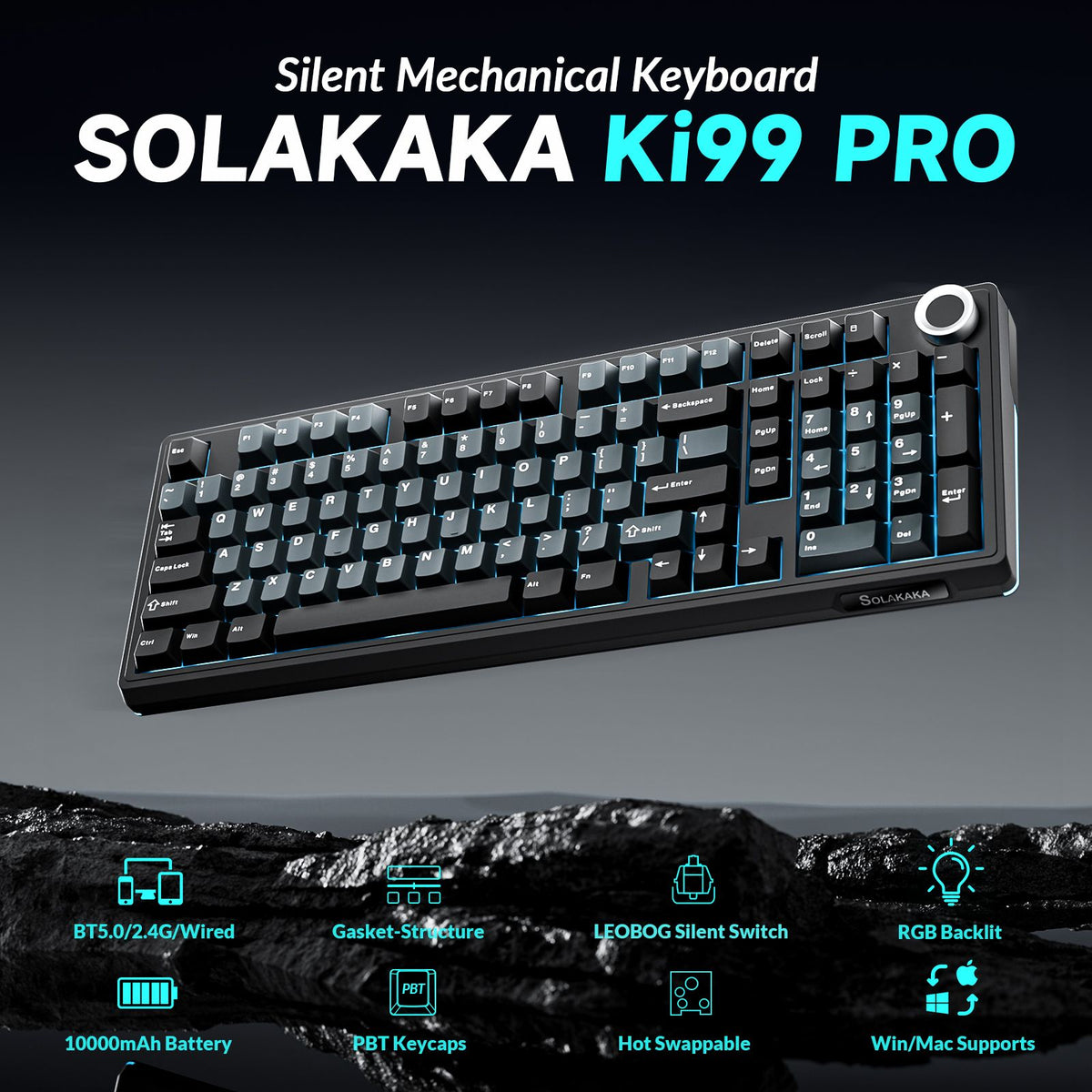 Solakaka Ki99pro 3‑Mode RGB Mechanical Keyboard,  Gray‑Blue