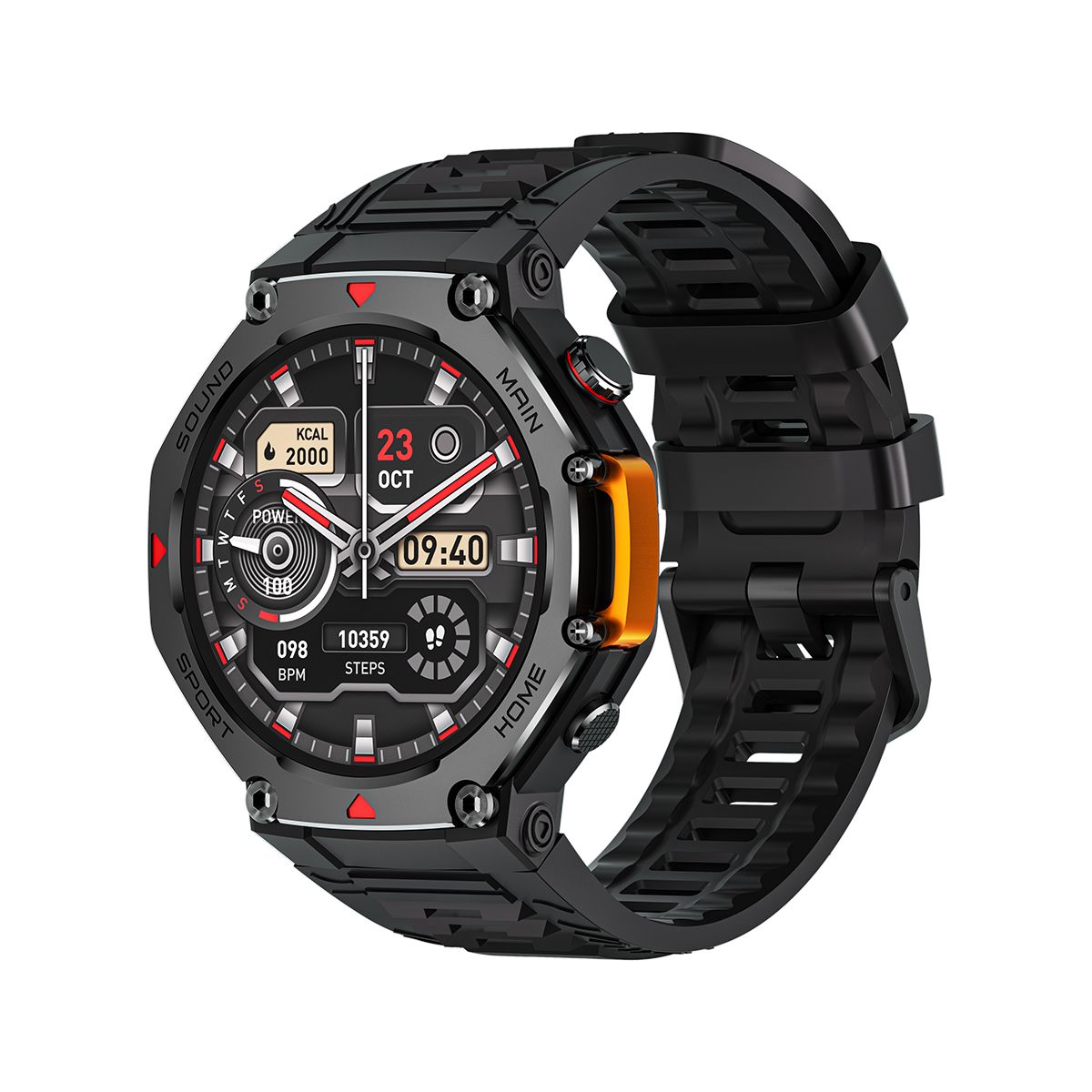 M-Rex4 Rugged GPS Smart Watch, 5ATM Waterproof, Heart Rate Monitor, Black